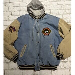 Disney Mickey Mouse League Vintage 90s Denim Varsity Bomber Jean Jacket Mens L